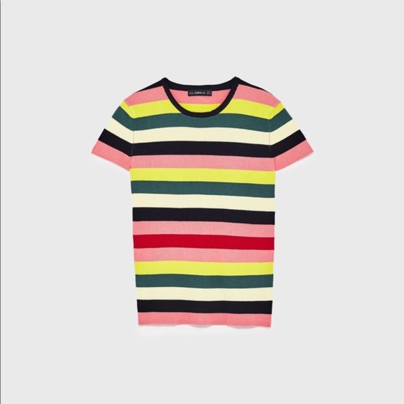 Zara Knit Short Sleeve Stripe Top - Picture 4 of 4